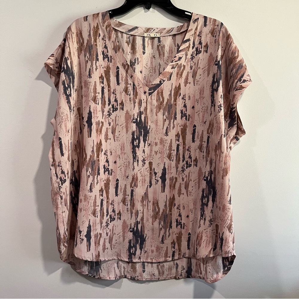 JODIFL Blush Abstract V-Neck Short Sleeve Blouse size large